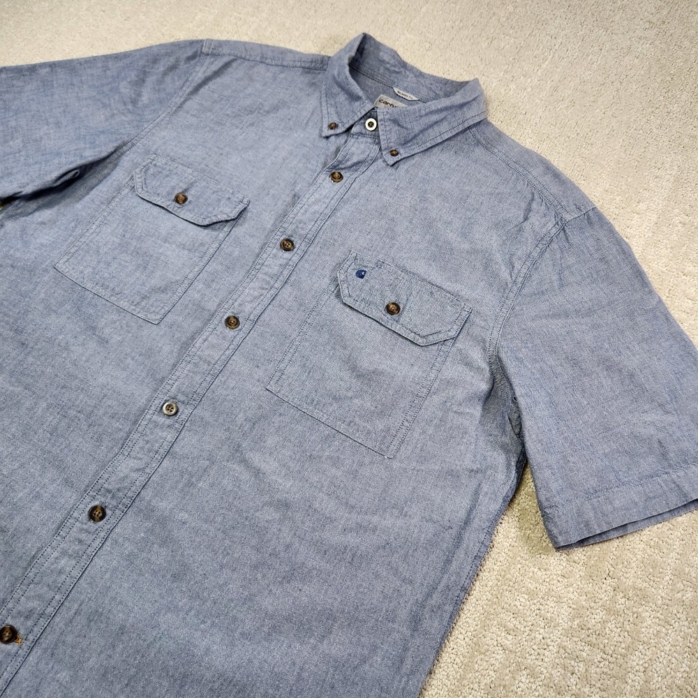 Carhartt Shirt Men Large Chambray Short Sleeve Relaxed Workwear Button Down Blue
